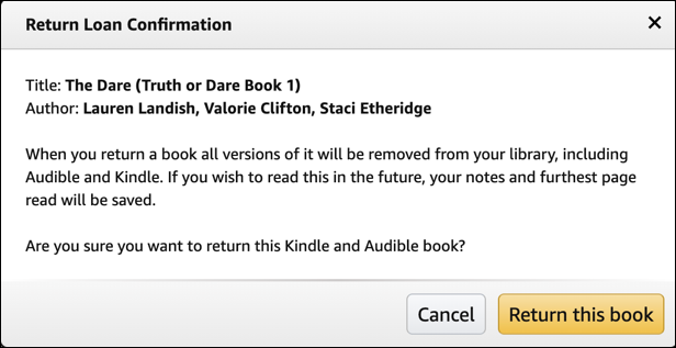 kindle for mac app - delete book - return book - are you sure?