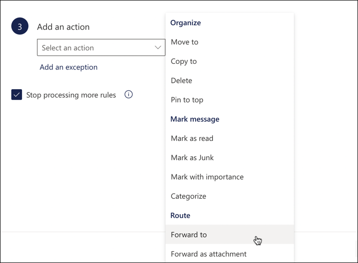 outlook office.com 365 - autoforward to gmail - outlook rules actions