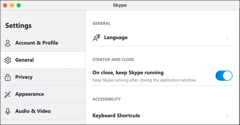 skype desktop for mac - settings > General