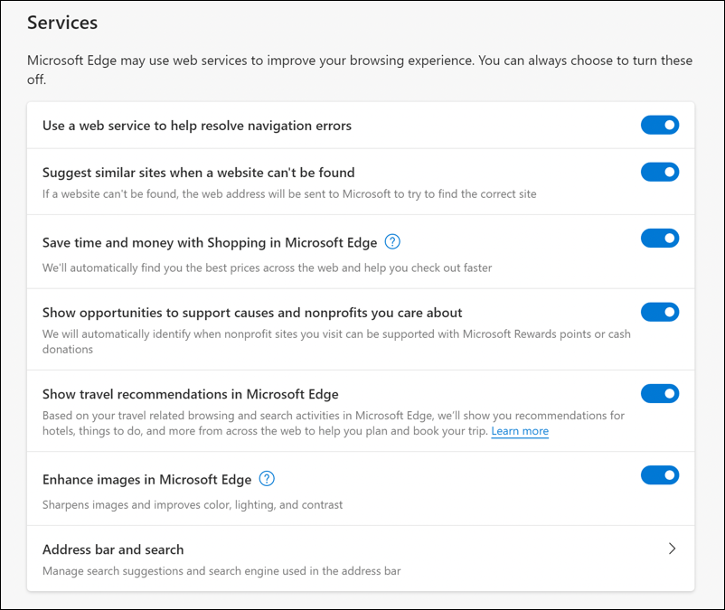 microsoft edge for windows 11 pc - settings - search privacy 2