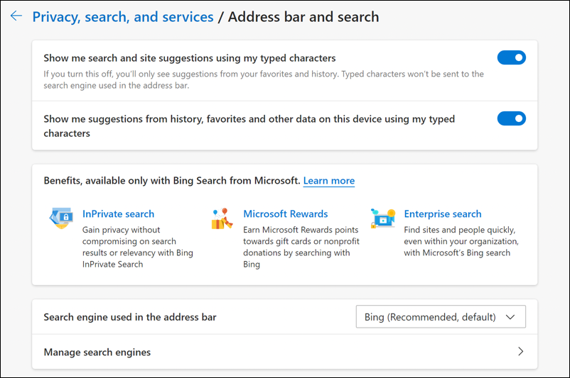 microsoft edge for windows 11 pc - settings - privacy search - address bar search