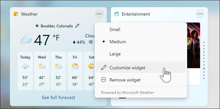 win11 weather forecast taskbar - settings options weather widget