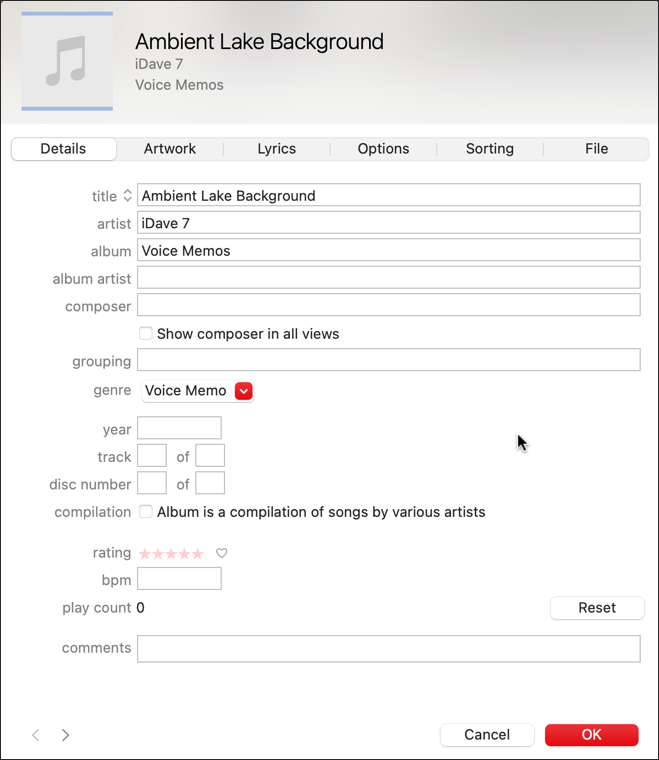apple music mac macos - voice messages - individual track info