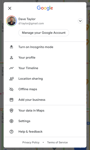 google maps android set home work - main menu