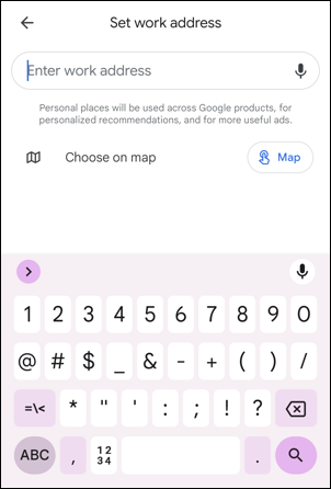google maps android set home work - where to set work address