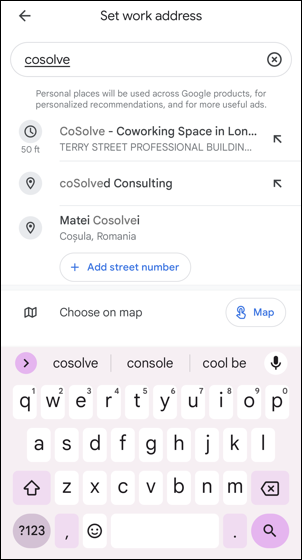 google maps android set home work - matches for cosolve