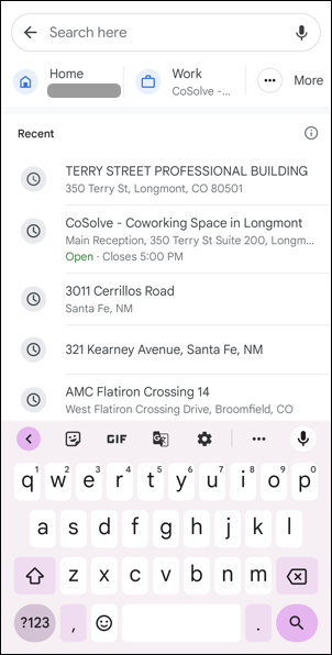 google maps android set home work - search has work button