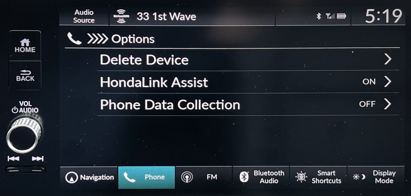 unpair bluetooth phone honda car infotainment - settings phone info