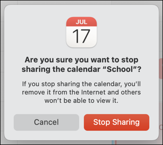 apple mac ical calendar - sure you want to stop sharing?