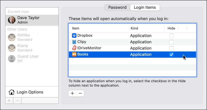 macos 12 - system preferences - users & groups - login item app added