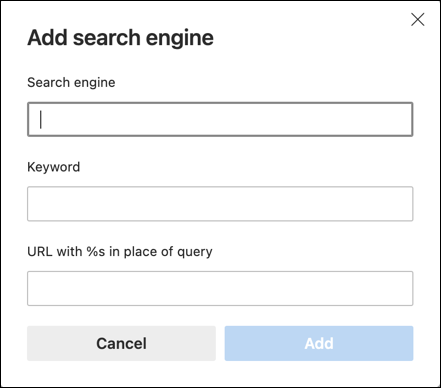 microsoft edge settings - privacy and search - manage search engines - template