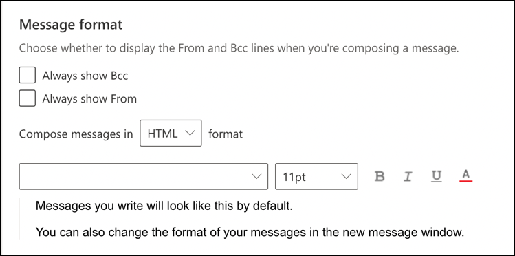 outlook.com change default font email message - default email compose composition settings