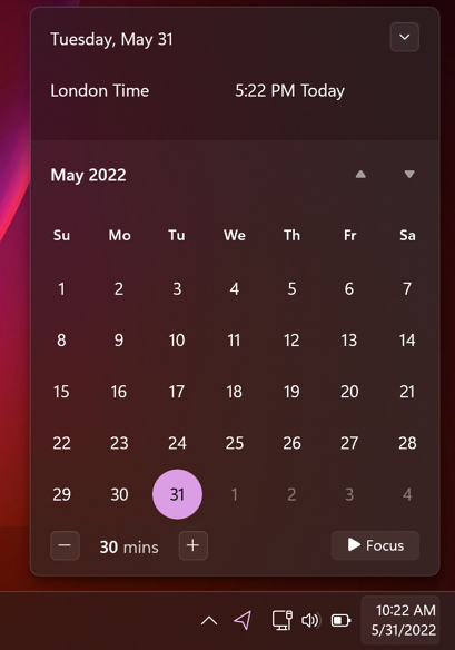 win11 pc time sync calendar - additional clock pop-up taskbar calendar 