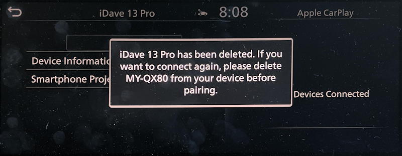 2022 infiniti infotainment system - delete forget unpair phone - phone is deleted forgotten unpaired