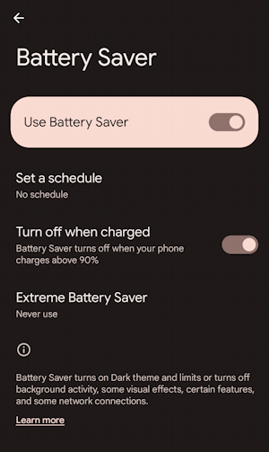 android best battery settings phone tablet device - battery saver enabled