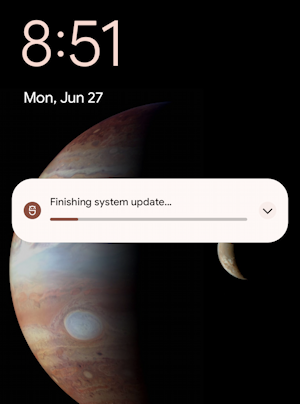 android os - settings - check for security system update patch - finishing update