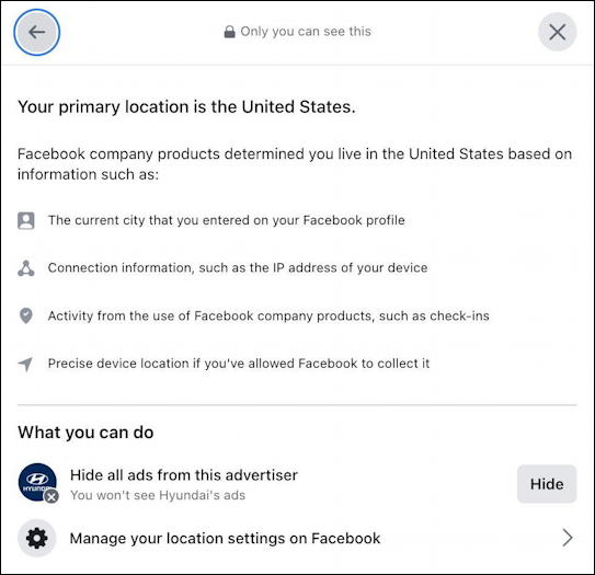 facebook hide irrelevant redundant adverts ads - location usa