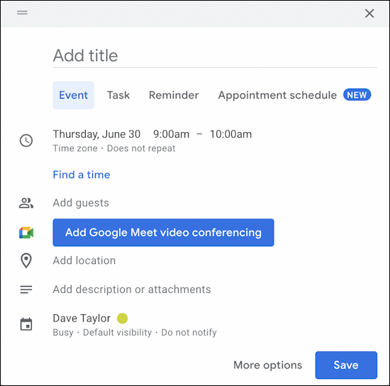 google calendar recurring event - create new event basics