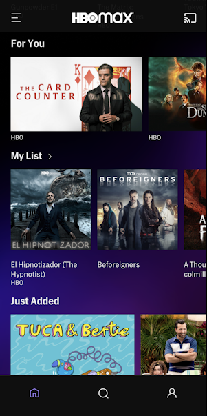 hbo max download content - main screen