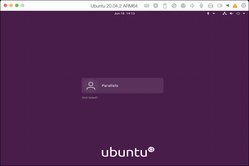 parallels desktop m1 mac macbook linux - ready to log in ubuntu linux