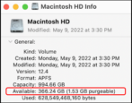 macos mac available free disk space how to see view calculate