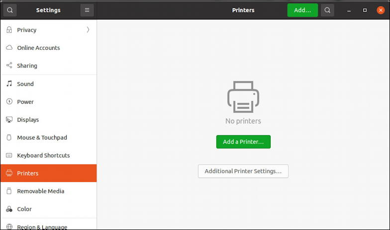 ubuntu linux add rename printer - no printers