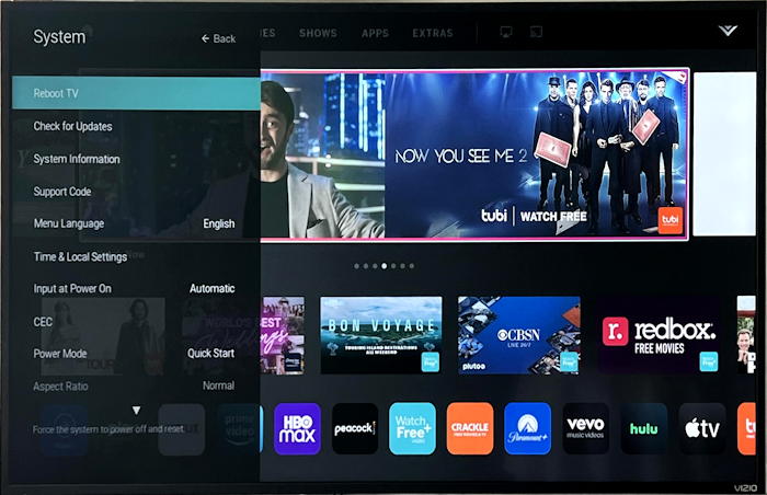 vizio tv smarttv check for firmware os system updates - system menu
