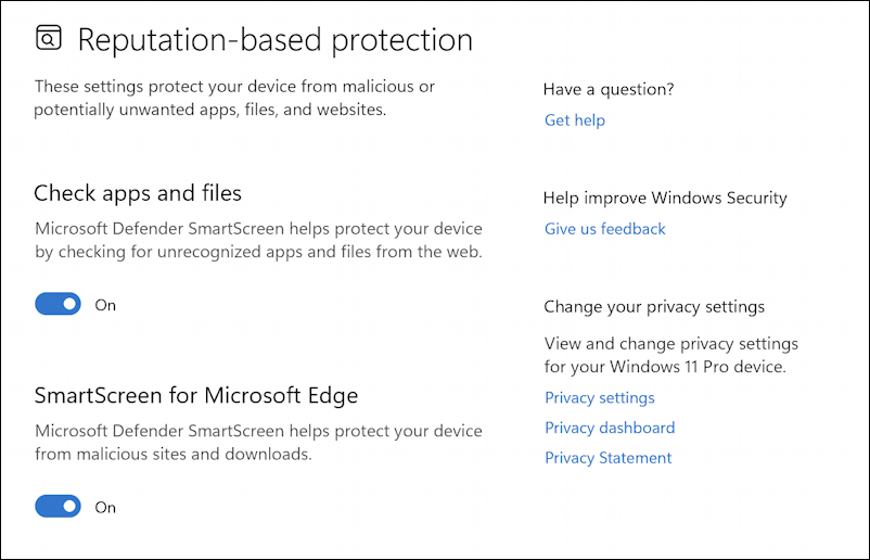 windows 11 windows security - enable app & browser control - settings 1