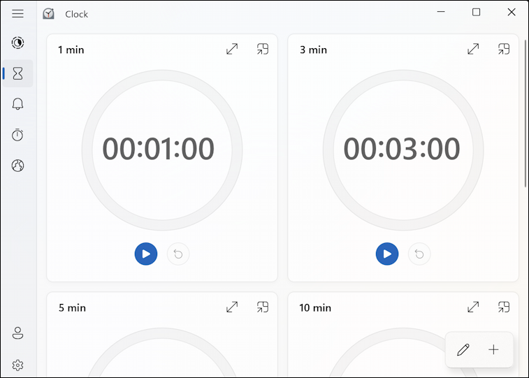 windows 11 pc set timer - clock app - timer options