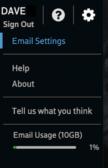 comcast xfinity web mail - email settings menu