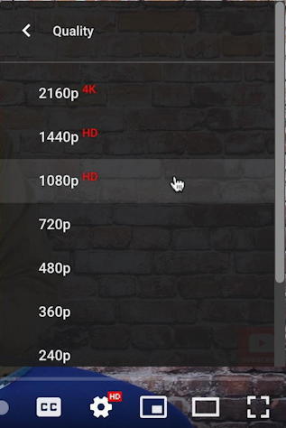 youtube playback controls - resolution quality setting
