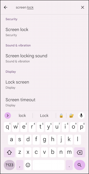 android screen lock change pin - settings search 'screen lock'