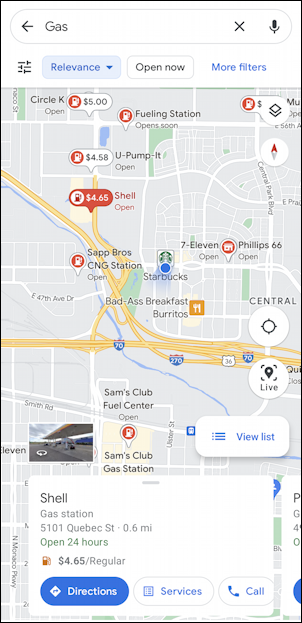google maps android - gas stations with price