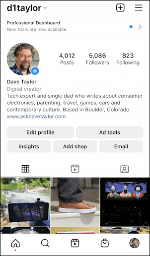 instagram for mobile - specify preferred pronouns - user profile d1taylor 