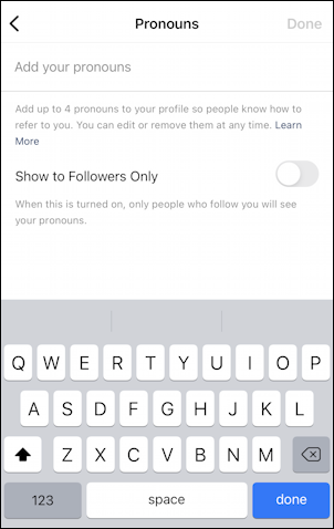 instagram for mobile - specify preferred pronouns - enter pronouns