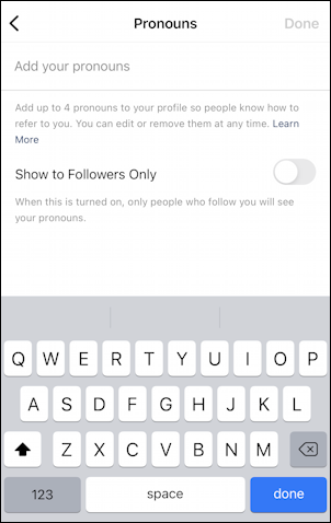 instagram for mobile - specify preferred pronouns - enter pronouns