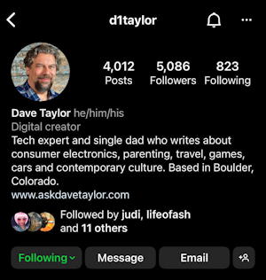 ask dave taylor d1taylor instagram profile with preferred personal pronouns shown
