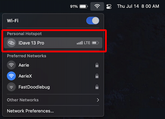 iphone icloud personal hotspot security setup - macos wifi menu