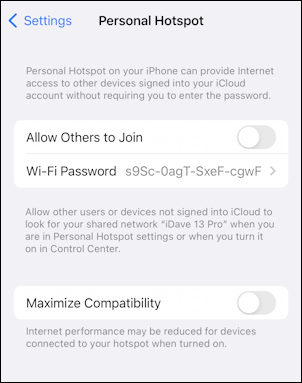 iphone icloud personal hotspot security setup - iphone settings - preferences