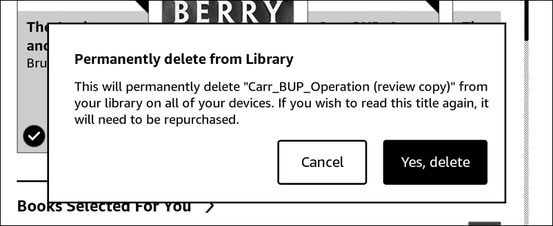 amazon kindle pdf document - permanently delete are you sure?