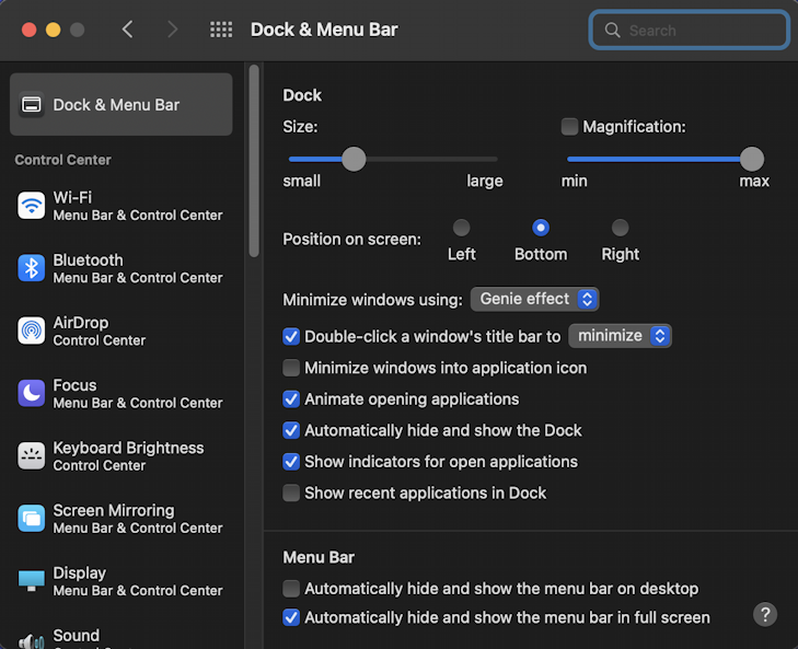 macos 12 dock - preferences settings