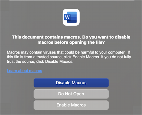 word for mac - disable macros in doc?