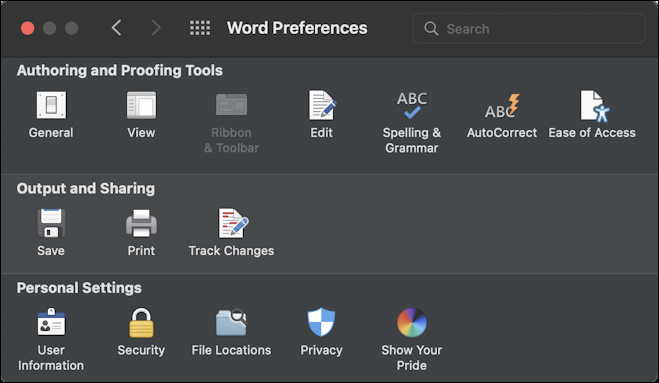 word for mac - preferences settings