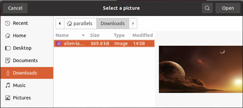 ubuntu linux wallpaper - open image in downloads folder directory