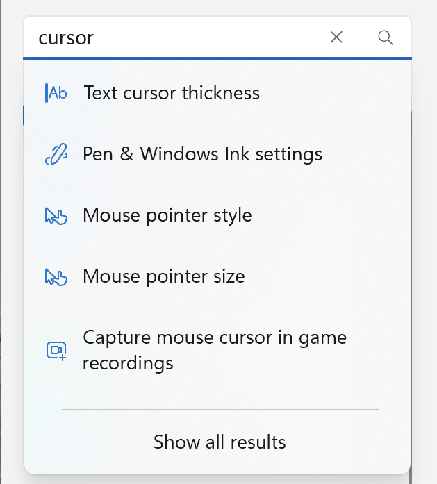 windows 11 pc cursor visible legibility - system settings . 'cursor'