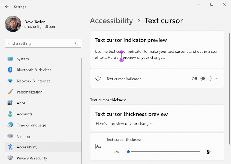 windows 11 pc cursor visible legibility - accessibility - text cursor