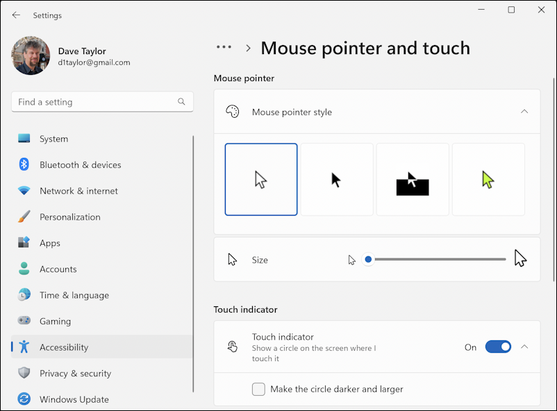 windows 11 pc cursor visible legibility - mouse pointer accessibility adjustments settings