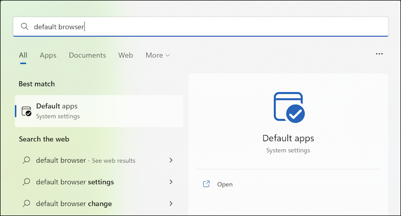 windows 11 pc change default web browser app - win11 search