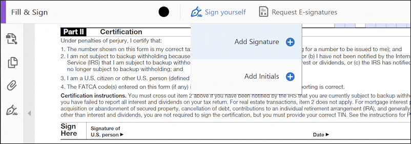 sign pdf document windows 11 pc - adobe acrobat reader - add signature initials