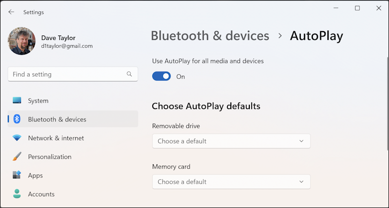 win11 removable media actions default - win11 bluetooth & devices > autoplay